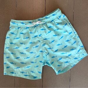Bermies Boys’ “Great White” Aqua Shark Print UPF Swim Trunks • Size 8 Boys Youth